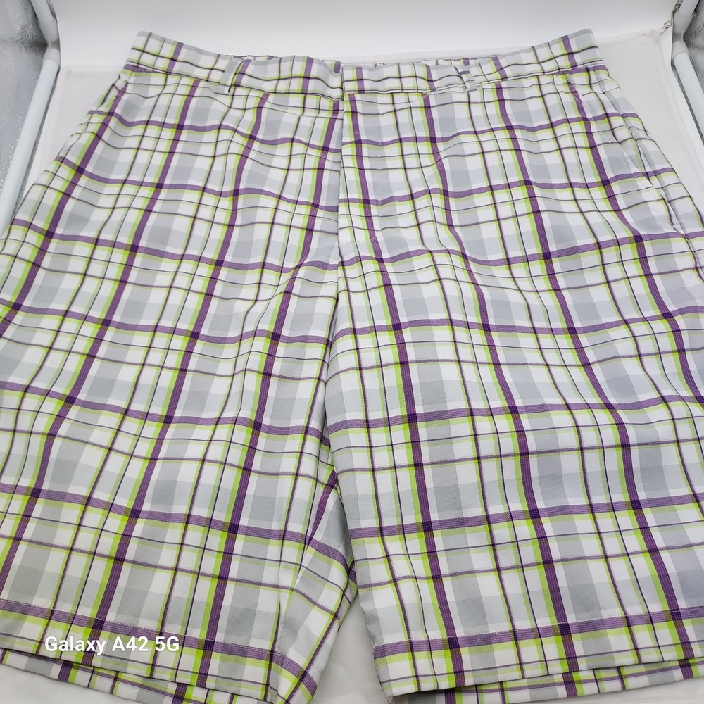 Walter Hagen Mens Golf Shorts Purple Lime Green Plaid Performance Stretch W36